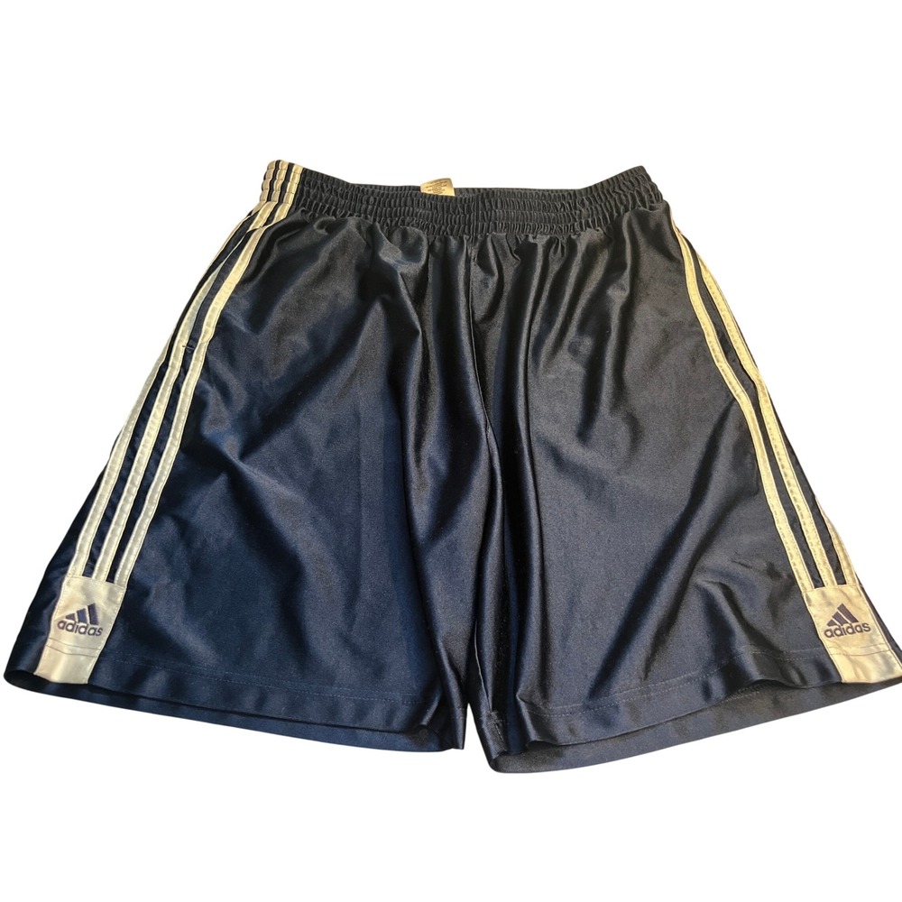 Vintage Adidas Basic Dazzle Shiny Basketball Shorts Navy Blue Mens L Silky Satan